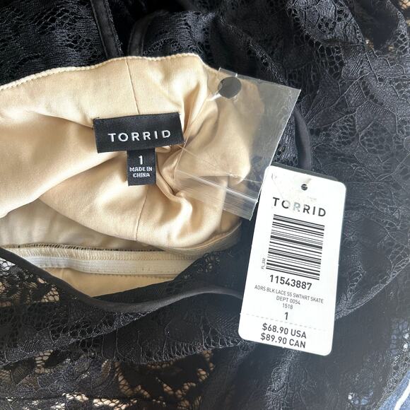 Torrid Black Lace Illusion Neck Skater Dress Size 1X Plus NWT Fit & Flare Party - Picture 10 of 10